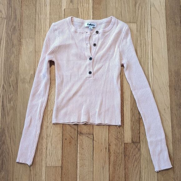redber Tops - Redberry light pink ribbed button top long sleeve cropped sweater